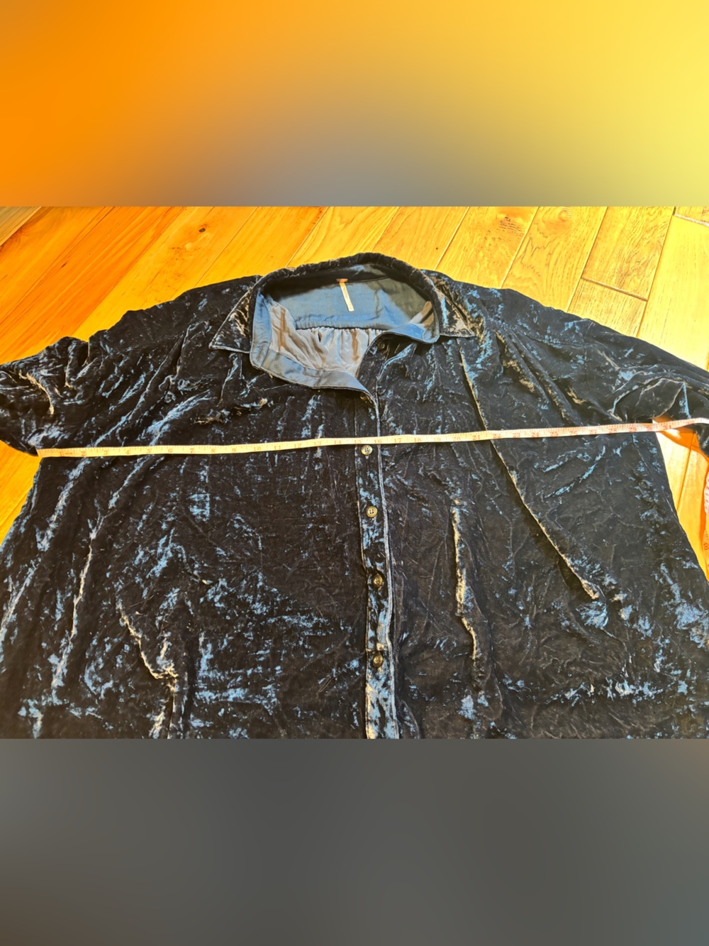 Free People Crushed Velvet Button-Front Shirt in Navy Blue - Picture 6 of 6